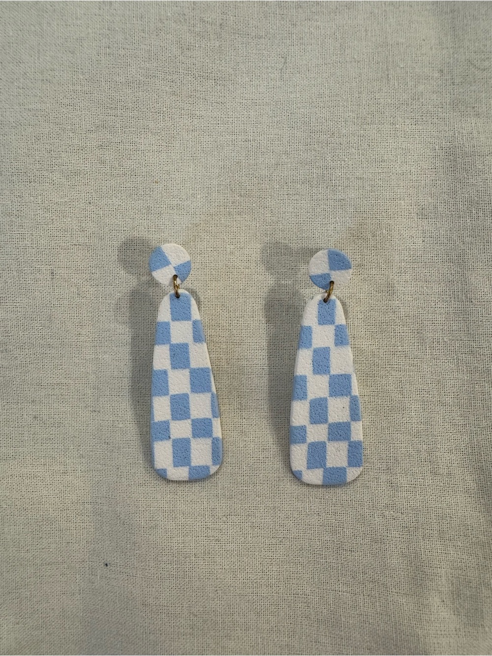 Checkered Blue and White Drop Earrings